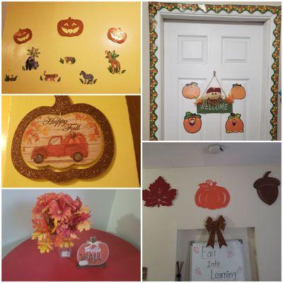 Fall Decor @ Shiny Time Group Family Daycare where every season is celebrated and so are the kids! So enroll your children now!!!