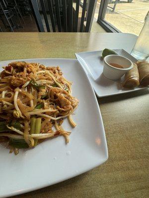 Pad Thai n egg rolls. I do recommend the egg roll sauce to be a bit spicy lemony not too sweet