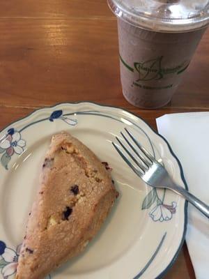 Scone and a frappe. Raspberry and white chocolate I believe. Java chip frappe!