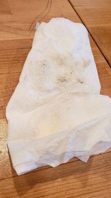 The napkin was filthy after I used it to wipe the seat cushion.