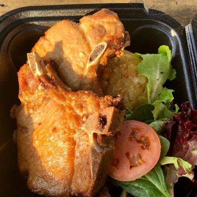 So tender and tasty! Center cut Pork chops with mofongo