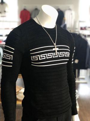 Slim fit greek key crew neck sweater