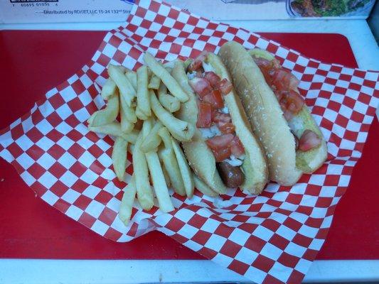 Try our Cali  hot dogs  with fries or with out