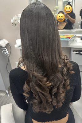 Wash & Set and Blowout with curls at the ends