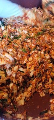 Making kimchi.  For kimchi fried rice