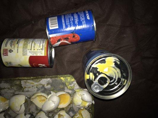 They packed our eggs with cans. The eggs broke and went all over our brand new car!