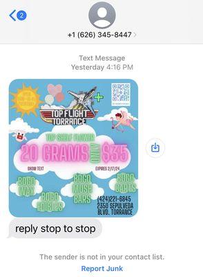 Received ANOTHER SPAM TEXT 2-15-24.