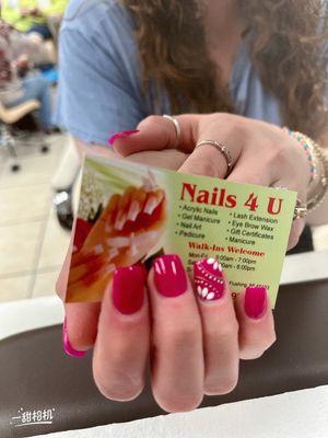 Nails 4u! has a new owner, and all new professional staff, renovated and very clean! looking forward to serving you!