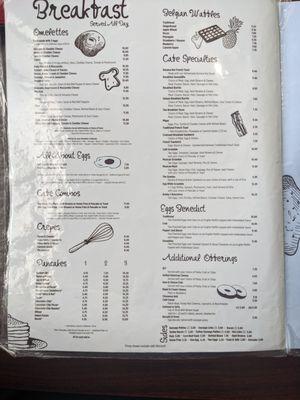 Menu at Cafe Cappuccino, Waco