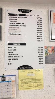 Price list for nails