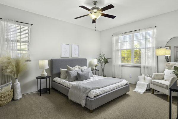 Bedroom with ceiling fan at Mira Vista at La Cantera