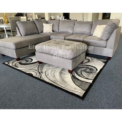 Gray Microfiber Reversible Sectional w/ Ottoman