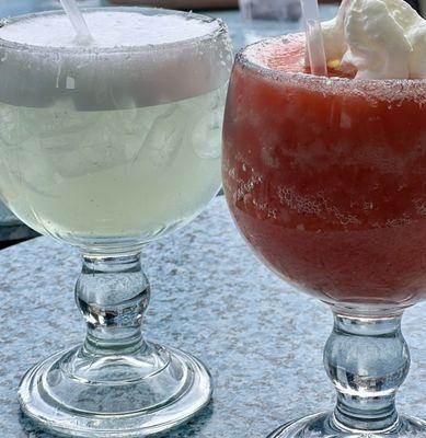 Margarita on the rocks and blended strawberry daiquiri.  Yummy!