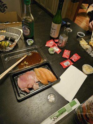 1/20/2024 - Delicious delivery - look at that sashimi!! Yellowtail and Salmon