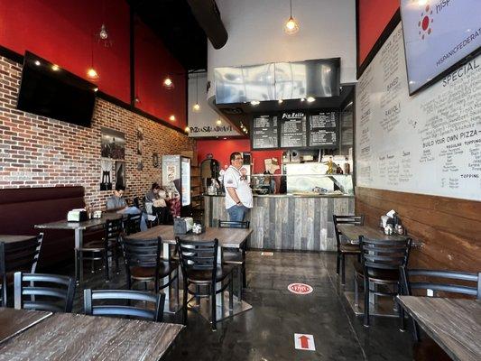 View of the dining area and order counter.