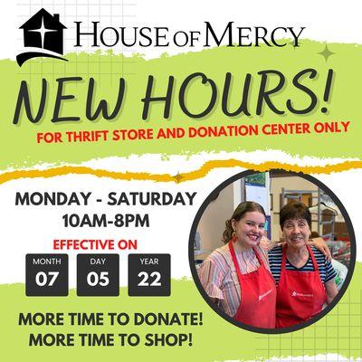 We have NEW HOURS!!