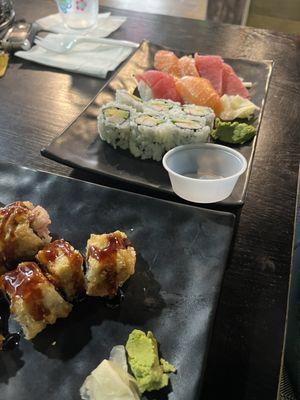 Fried Crab Roll, California Roll, sushi and sashimi