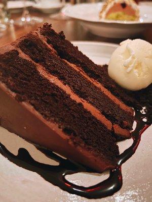 Dark chocolate layer cake, fior di latte gelato