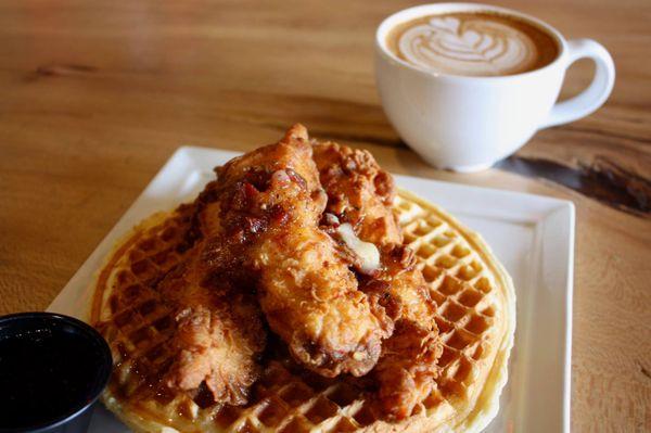 Chicken and Waffles available daily 6:30 am - 11:00 am.