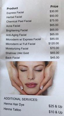 Facial Menu