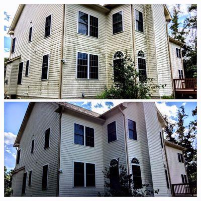 Softwashing of a house to remove algae and mold. Turned out great!