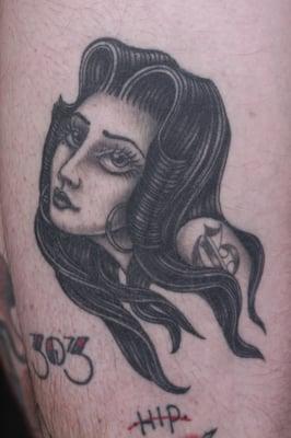 Black and Grey Lady Head Tattoo by Sam Yamini