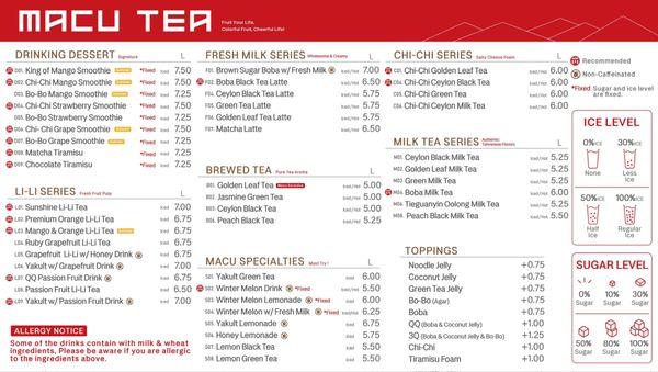 Macu Tea Menu.