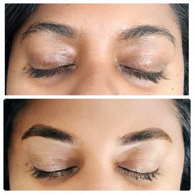 Eyebrows lamination, tinting and waxing.