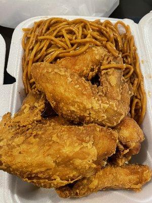 Fried Chicken Wings and Lo Mien