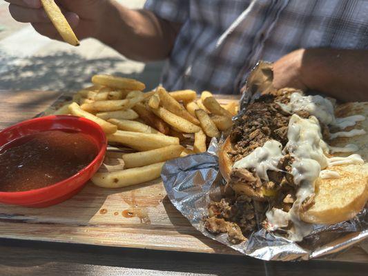 Chicken Jerk Philly with Fries