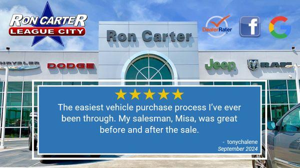 Another 5-star review! Please leave us a review and tell us how we're doing! https://www.roncarterleaguecity.com/reviews.htm