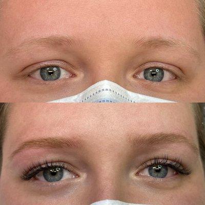 Individual Lash Extensions + Brow design with henna tint