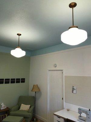 Added junction boxes in ceiling, installed replacement ceiling light fixtures. I can finally see what I'm doing!