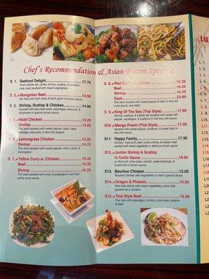 Chef recommendations menu