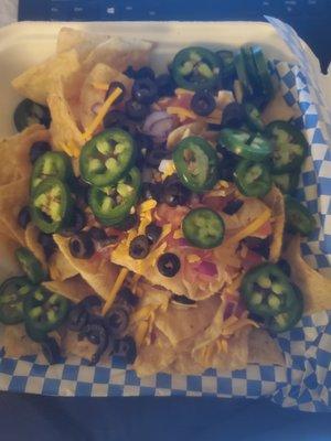 Loaded nachos "with beef"