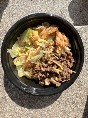 Express bowl with crispy shrimp and bulgogi