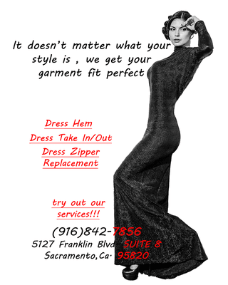 #yourstyleunique
 We alter and repair all kinds of dresses. Try out our services. We are located at 5127 Franklin Blvd. SUITE 8, Sacramento,