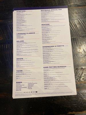 Full menu