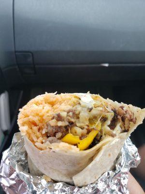 Fajita burrito with carne asada.... one of the best burritos in eugene area.