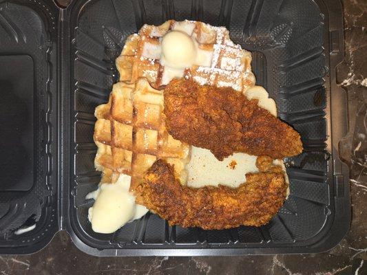 Mild chicken with waffles