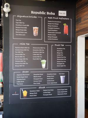 Boba menu, all the drinks come with Boba.