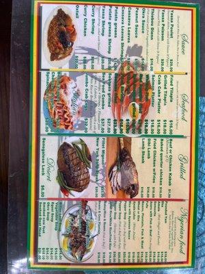 Menu- food and prices.