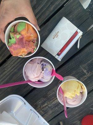 Ube chai, strawberry hibiscus, passion fruit Italian ice, rainbow sherbet