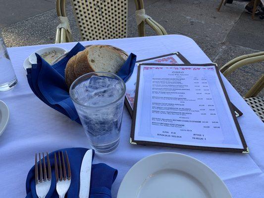 Bread basket and wine menu