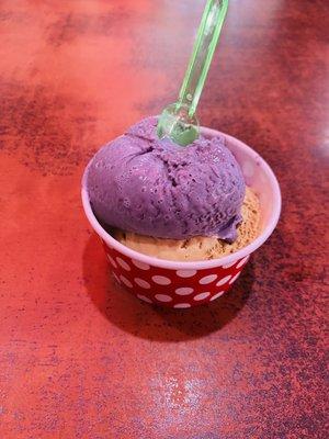 Ube and sea salt caramel gelato