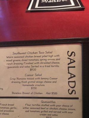 Salad descriptions