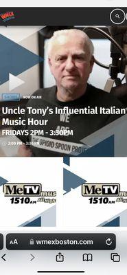 WMEX 1510 AM Radio is BACK! & playing the greatest songs of all time from the 50's, 60's, 70's & 80's. Uncle Tony Italian Music Hour.