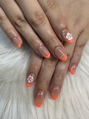 French tips with Hawaii flowers