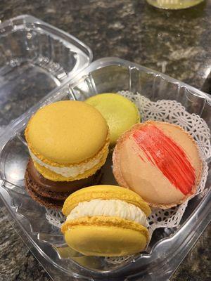 Pineapple, strawberry, pistachio, and chocolate macarons. Oh MY!