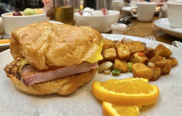 Croissant Egg Sandwich with Ham.